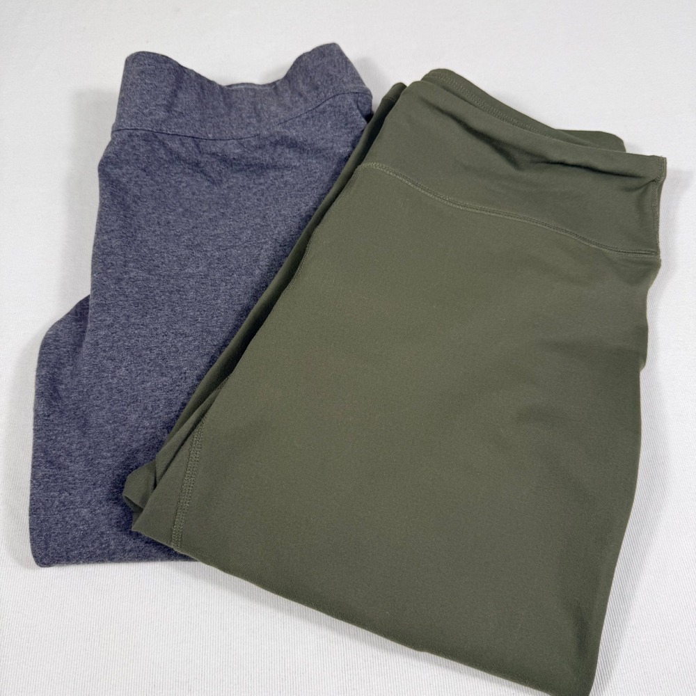 Lands End Lot of 2 Cropped Leggings M Petite 10-12 Gray Green  Mid Rise Stretch